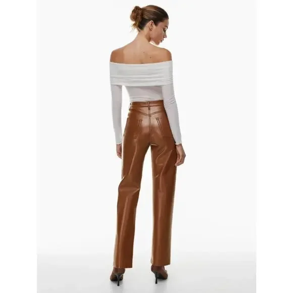 ARITZIA WILFRED The Melina™ Pant High-waisted Vegan Leather Camel Brown Size 6 - Picture 5 of 9